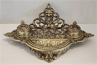Brass Double Inkwell Stand (14"×4")