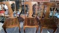 Three Oak T-Back Chairs