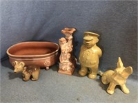 Home Decor Lot Includes Wood Carved Bowl, Harp