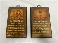 PAIR OF VINTAGE WOODEN ZODIAC HOROSCOPE SIGN