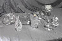 large lot of clear glassware -cake plates, water p