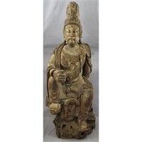 A Large Chinese Polychrome On Wood Ming Buddha Kw