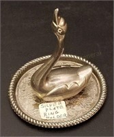 Silverplate Swan Ring Holder Jewelry Dish