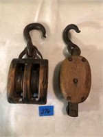 Antique Block & Tackle Wood Pulleys (8.5" to 9"L)