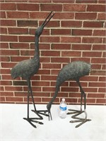 2 metal storks garden statuary