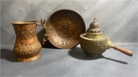 Antique copper hand beaten camels pitcher, antique