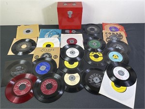 45 RPM Records & Metal Storage Box