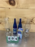 (2) 13" Oil Lamps & Wine Bottle Lamps