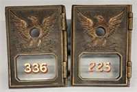 (2) Bronze Pat. 1895 Post Office Box Fronts
