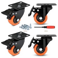 2" Caster Wheels Load 600 Lbs, Orange Polyurethan