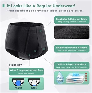 (Black, M)ncontinence Underwear for ADULT Washabl