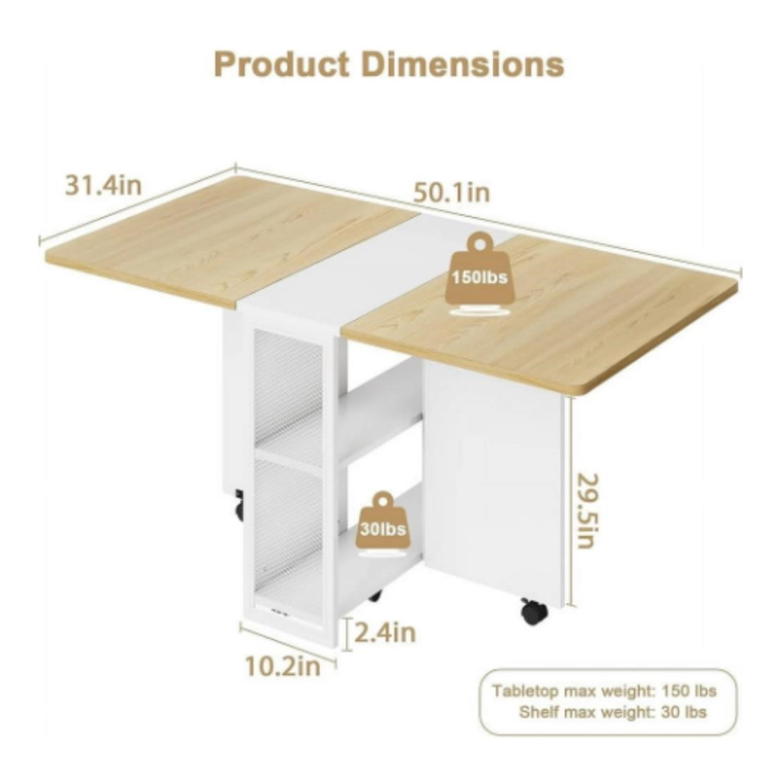 Folding Dining Table: Wood Color & White