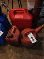3 RED PLASTIC FUEL CONTAINERS