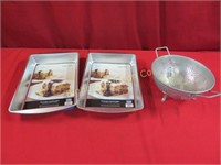 9" x 13" Cake Pans, Aluminum Strainer 3 piece lot