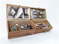 Lot of 2 Cedar Jewelry Boxes w/ Costume Jewelry