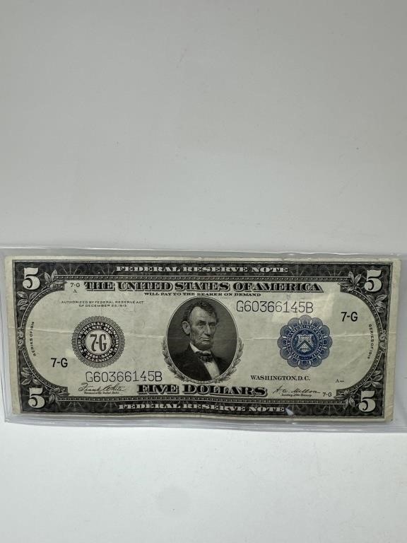 Series of 1914 $5 Federal Reserve Note Blue