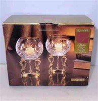 Pair of Crystal Clear Palm Brass Stand Votive