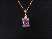 10kt Gold Amethyst & Diamonds Necklace 2.2gr TW