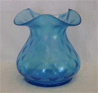 Concave Diamonds 6" ruffled vase - celeste blue
