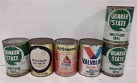 (AF) Lot of 6 vintage oil cans including Quaker