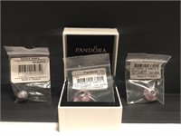 3PC Pandora sterling necklace charms Murano glass