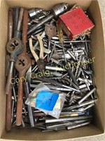 Assortment of drill bits, chucks and taps