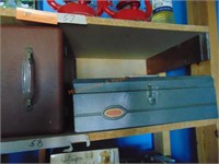 SHELF WITH TOOL BOX AND COLLECTIBLES
