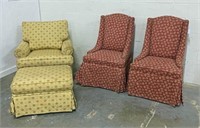 Pair of Side Chairs & Club Chair with Ottoman