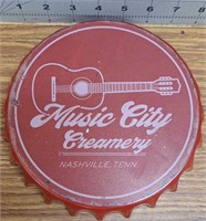 Metal bottle cap sign Music city creamery