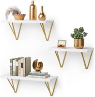 Set of 3 Floating Shelves w/Golden Metal Brackets