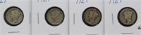 (4) 1927 Mercury Silver Dimes.