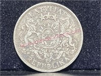 1924 Latvia 1-lati coin (.835 silver)