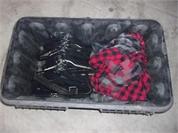 Large storage box with assorted men's flannel