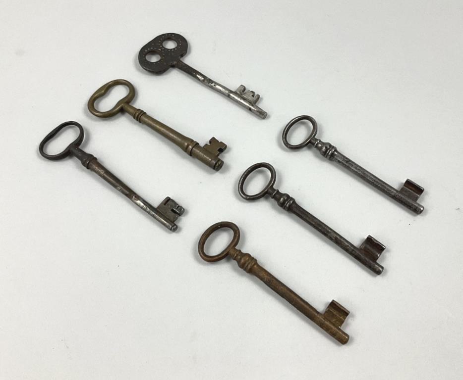 6 Antique Open Barrel Skeleton Keys.