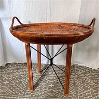 Vintage Large Bamboo/Cane Tray Folding Table Table