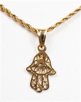 Judaica 14K Yellow Gold Hamsa Pendant Necklace