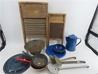 Primitive Washboards & Enameled  Cookware