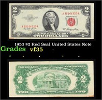 1953 $2 Red Seal United States Note Grades vf++