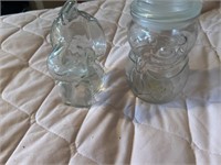 Glass Snowman candy jar, glass peanuts snoopy
