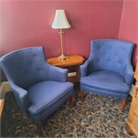 Pair Matching Upholstered Chairs, Wood Stand
