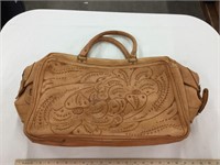 Tooled leather luggage bag, zippered 22”