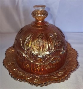 Imperial Marigold carnival glass butter dish