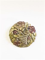 Vintage Hand Painted  Metal Brooch