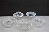 5 Small Fenton Opalescent Hobnail Glass Pieces