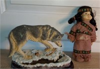 Porcelain Indian Doll & Wolf