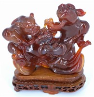 Chinese 20th C. Zheng Mythological Agate Carving