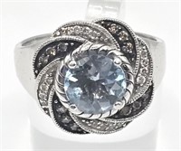 14K White Gold Ring with Light Blue Stone