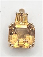 14K Gold Pendant with Citrine/Amber Stone