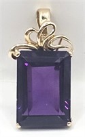 14K Gold Pendant with Large Purple Stone