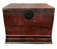 Primitive Asian Painted Red Storage Trunk